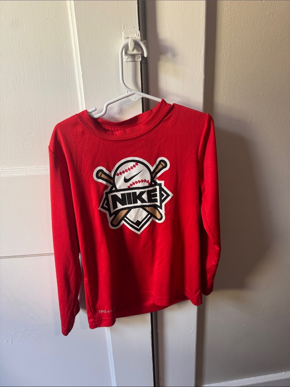 Nike Red Long-Sleeve Baseball Logo Tee for Kids